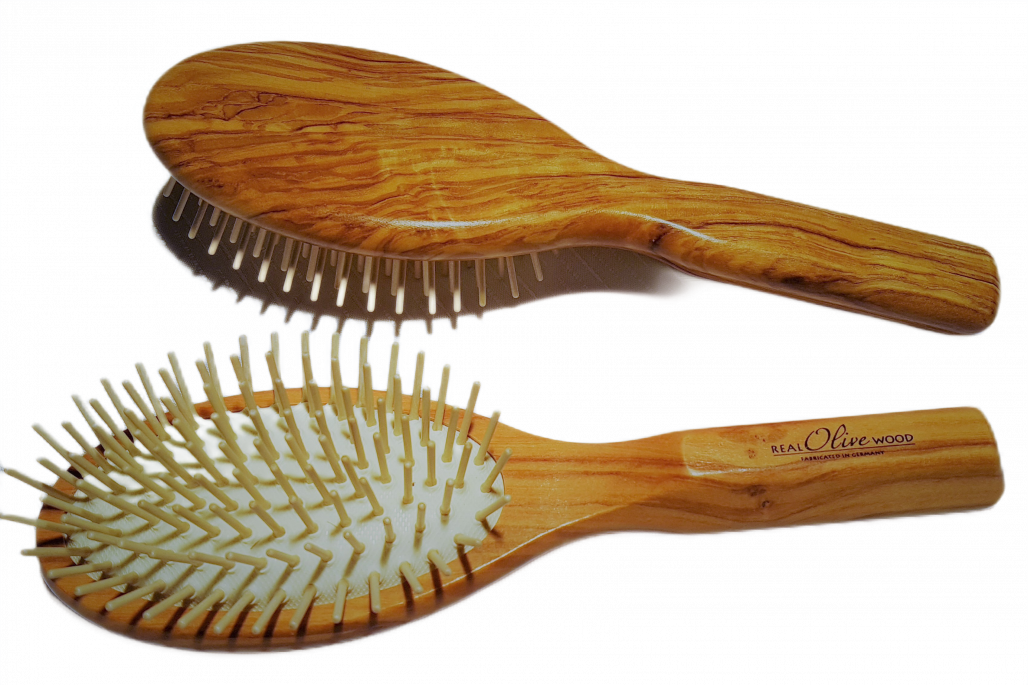 Haarbürste mit Holzstiften und Olivenholzgriff, groß
