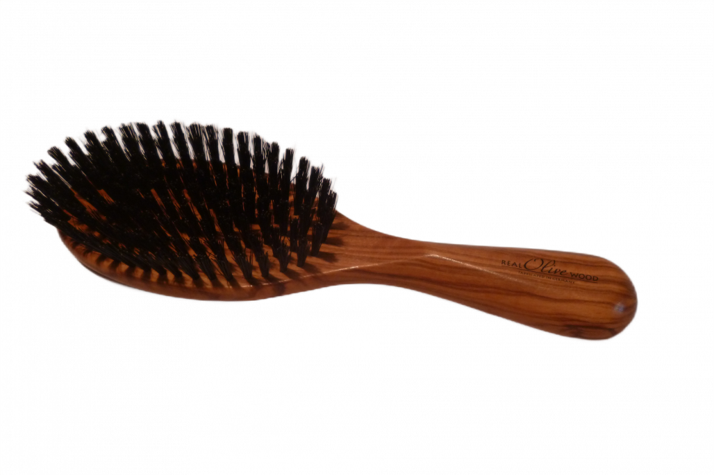 Haarbürste mit Wildschweinborsten und Olivenholzgriff, groß